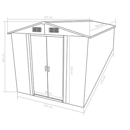 Garden Shed 257x489x181 cm Metal Grey