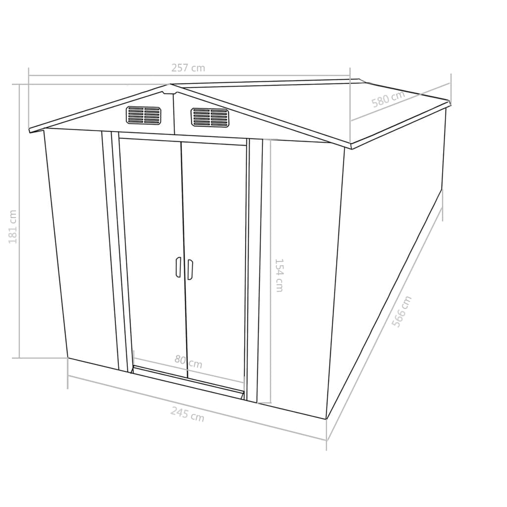 Garden Shed 257x580x181 cm Metal Grey