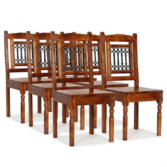 Dining Chair | Set of 6 | Brown | Solid acacia wood, cast iron | Standard