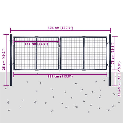 Mesh Garden Gate Galvanised Steel 300x75 cm Grey