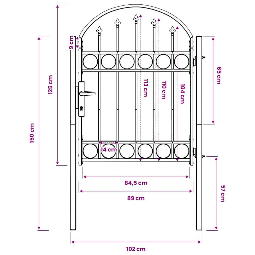 Fence Gate "ASSEN" with Arched Top Steel 102x125 cm Black