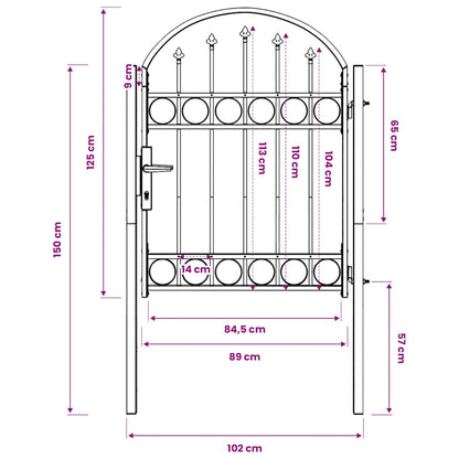 Fence Gate "ASSEN" with Arched Top Steel 102x125 cm Black