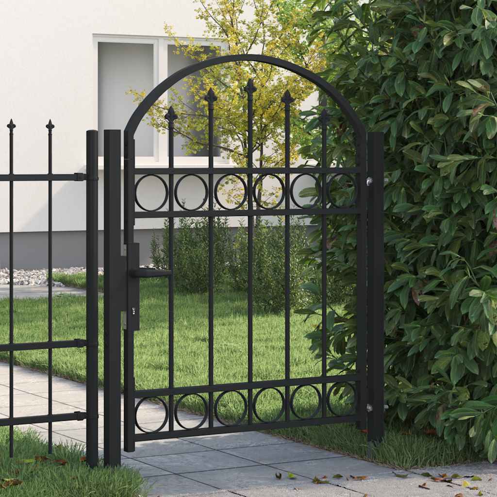 Fence Gate "ASSEN" with Arched Top Steel 102x125 cm Black