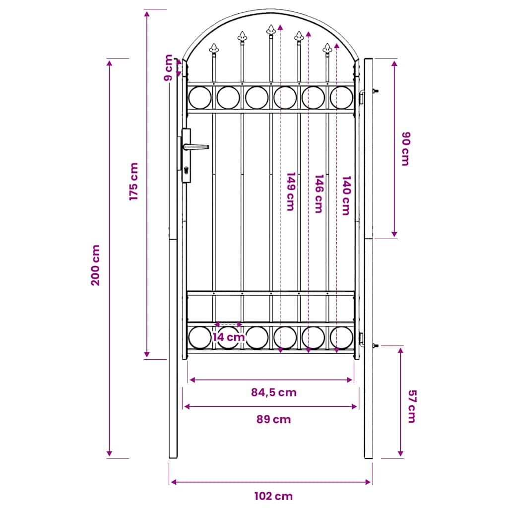 Fence Gate "ASSEN" with Arched Top Steel 102x175 cm Black