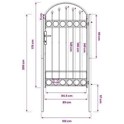 Fence Gate "ASSEN" with Arched Top Steel 102x175 cm Black