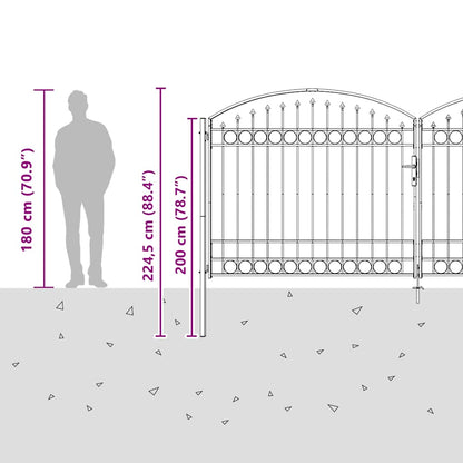 Fence Gate ASSEN Double Door with Arched Top Steel 400x175 cm