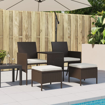 2-Seater Patio Sofa with Tea Table & Stools Poly Rattan Brown
