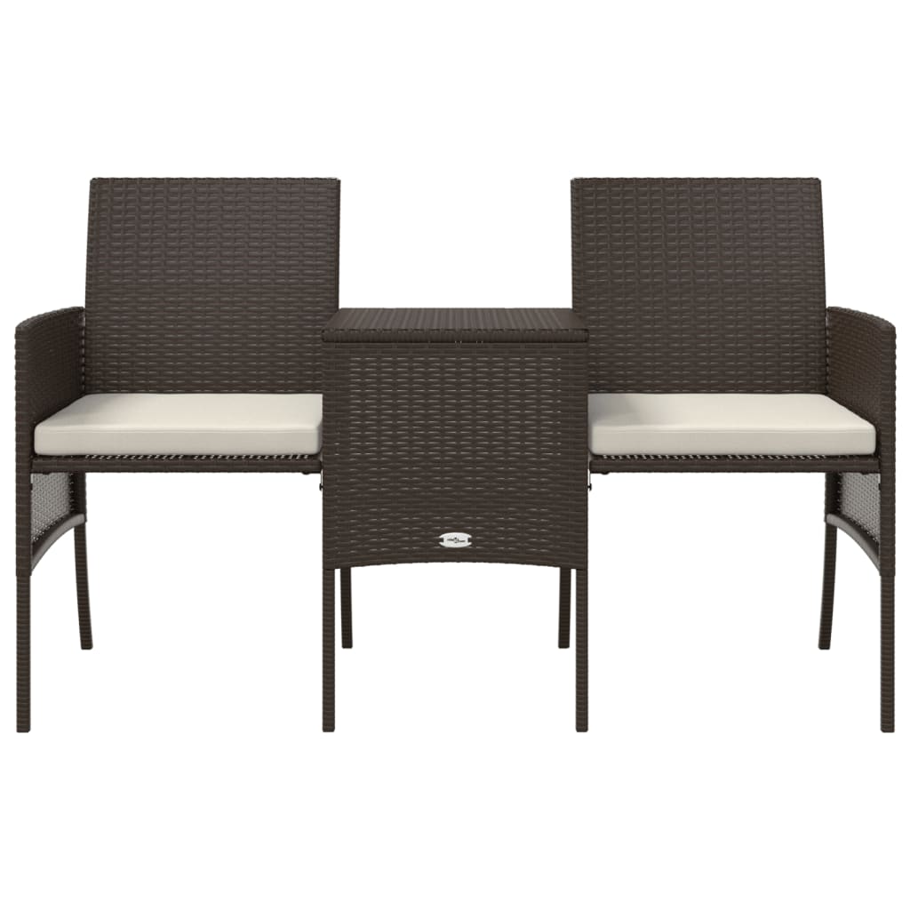 2-Seater Patio Sofa with Tea Table & Stools Poly Rattan Brown