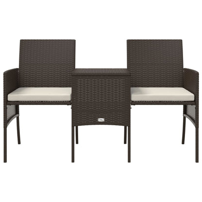 2-Seater Patio Sofa with Tea Table & Stools Poly Rattan Brown
