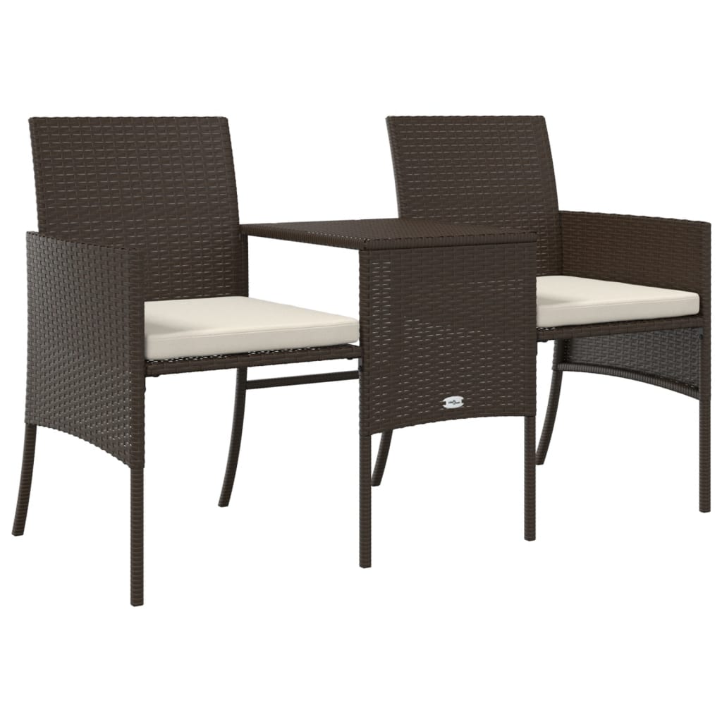 2-Seater Patio Sofa with Tea Table & Stools Poly Rattan Brown