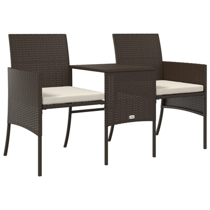 2-Seater Patio Sofa with Tea Table & Stools Poly Rattan Brown