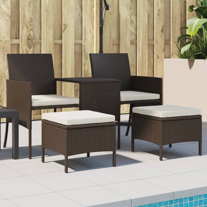 2-Seater Patio Sofa with Tea Table & Stools Poly Rattan Brown