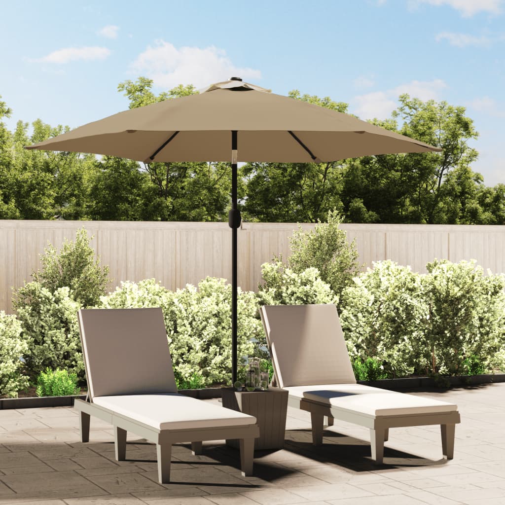 Garden Parasol with LED Lights and Steel Pole 300 cm Taupe
