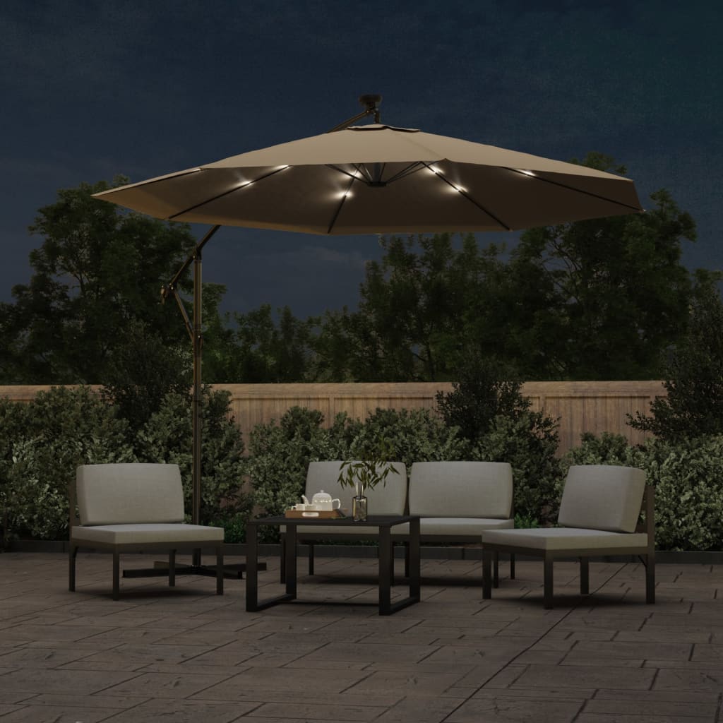 Cantilever Garden Parasol with LED Lights and Steel Pole 118.1" Taupe