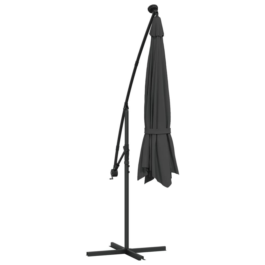 Cantilever Garden Parasol with LED Lights and Metal Pole 350 cm Anthracite