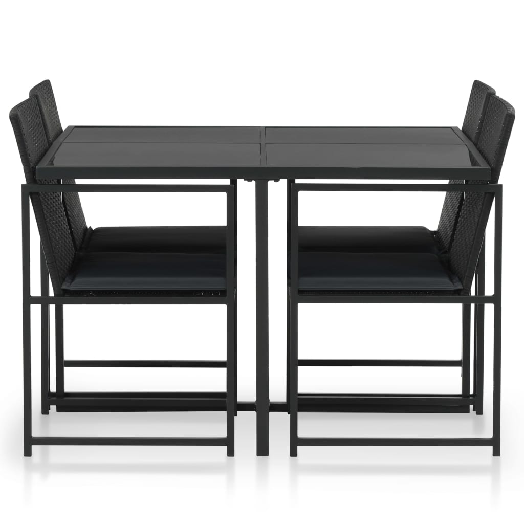 5 Piece Patio Dining Set with Cushions Poly Rattan Black