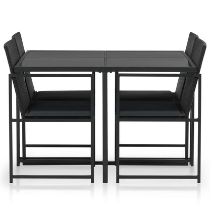 5 Piece Patio Dining Set with Cushions Poly Rattan Black