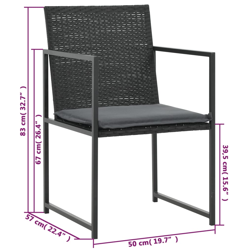5 Piece Patio Dining Set with Cushions Poly Rattan Black
