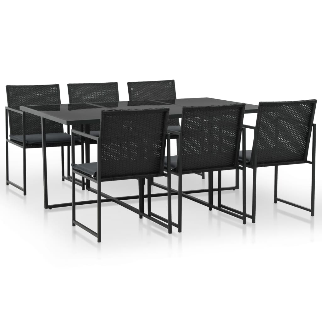 7 Piece Patio Dining Set with Cushions Poly Rattan Black