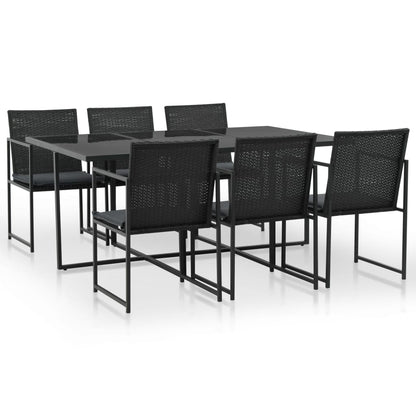 7 Piece Patio Dining Set with Cushions Poly Rattan Black