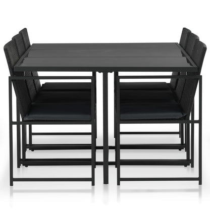 7 Piece Patio Dining Set with Cushions Poly Rattan Black
