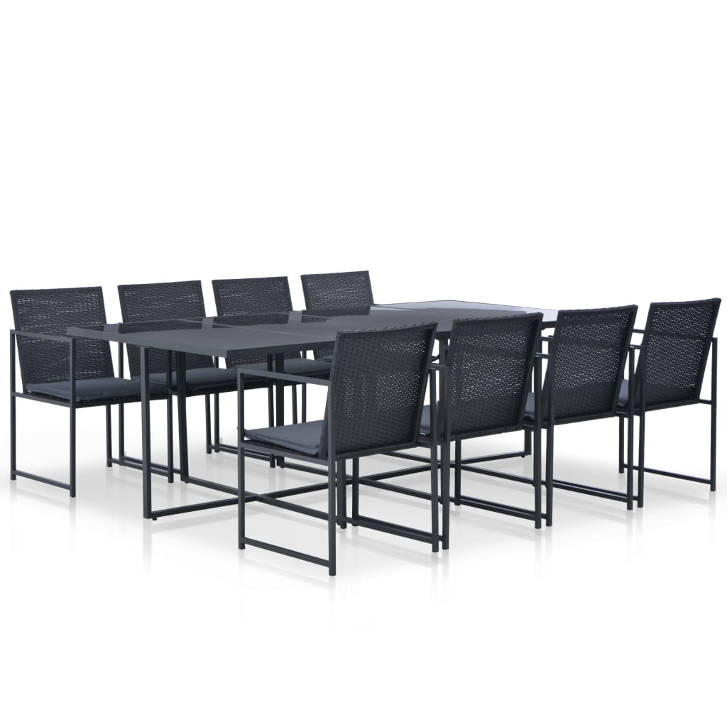 9 Piece Patio Dining Set with Cushions Poly Rattan Black