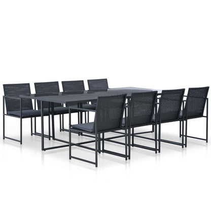 9 Piece Patio Dining Set with Cushions Poly Rattan Black
