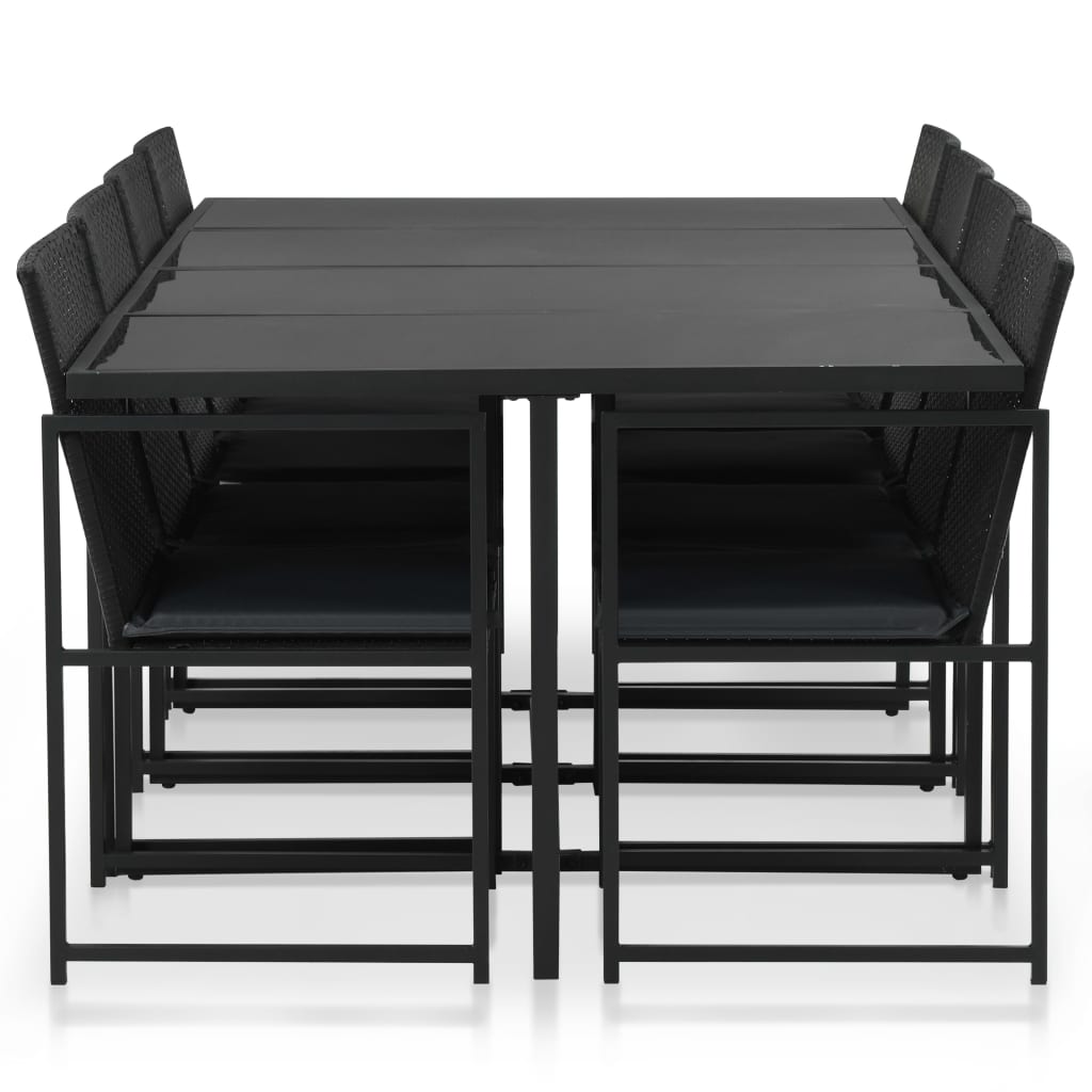 9 Piece Patio Dining Set with Cushions Poly Rattan Black