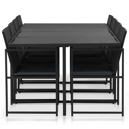 9 Piece Patio Dining Set with Cushions Poly Rattan Black