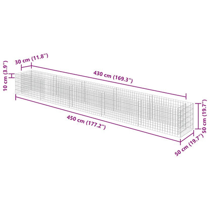 vidaXL Gabion Raised Bed Silver Galvanized Steel 177.2 x 19.7 x 19.7 in