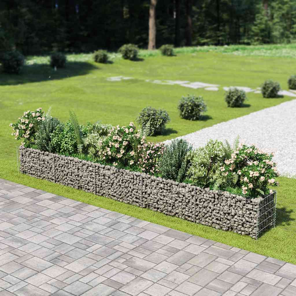 vidaXL Gabion Raised Bed Silver Galvanized Steel 177.2 x 19.7 x 19.7 in