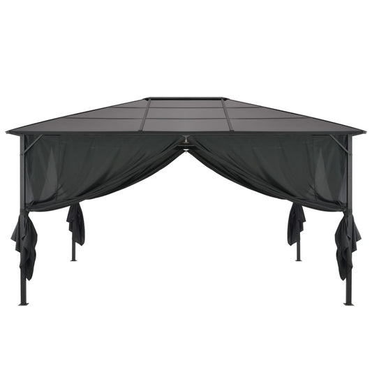 Gazebo with Curtain Aluminium 4x3x2.6 m Black