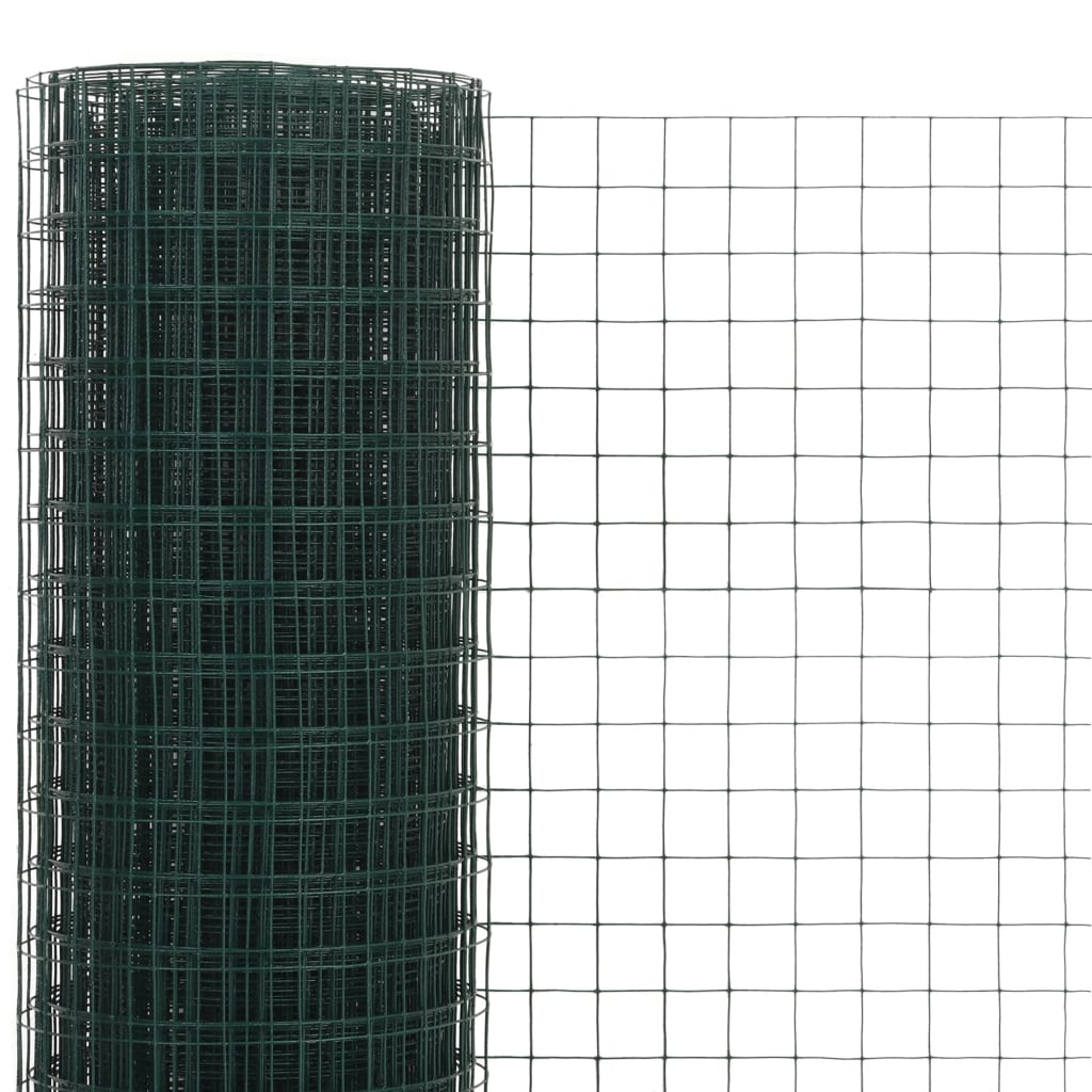 vidaXL Chicken Wire Fence Steel with PVC Coating 32.8'x4.9' Green