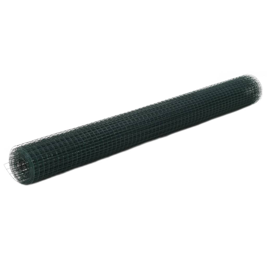 vidaXL Chicken Wire Fence Steel with PVC Coating 82'x4.9' Green