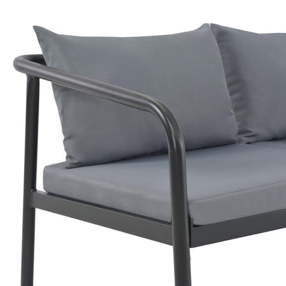 2 Seater Patio Sofa with Cushions Gray Aluminum