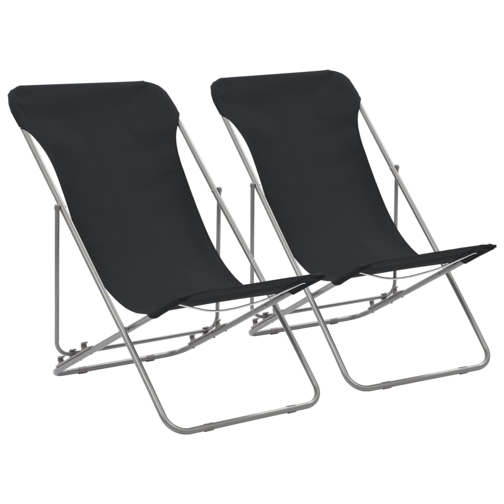 Folding Beach Chairs 2 pcs Steel and Oxford Fabric Black