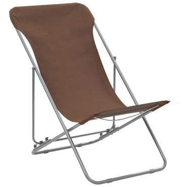 Folding Beach Chairs 2 pcs Steel and Oxford Fabric Brown