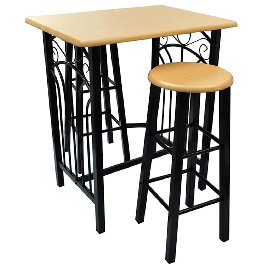275403 vidaXL Bar Table and Stool Set 3 Pieces Wood and Steel (240095)