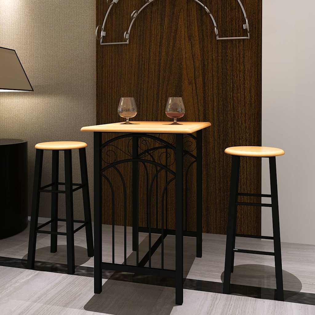 275403 vidaXL Bar Table and Stool Set 3 Pieces Wood and Steel (240095)