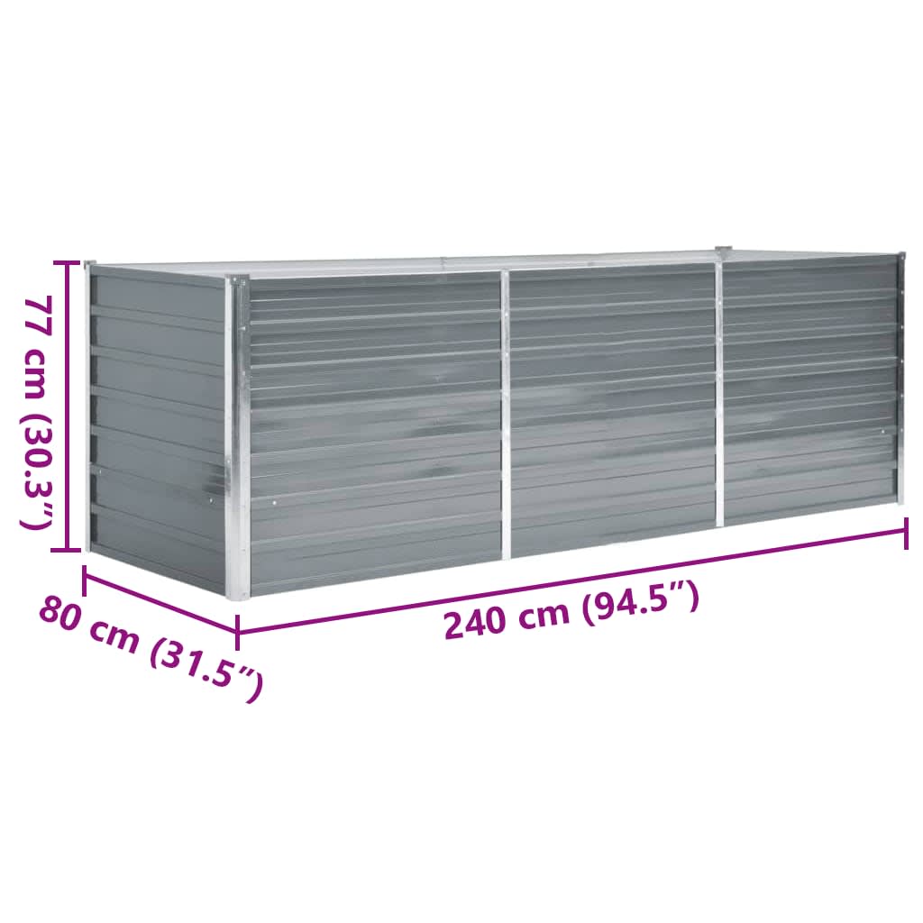 Garden Raised Bed Galvanized Steel 94.5"x31.5"x31.3" Gray