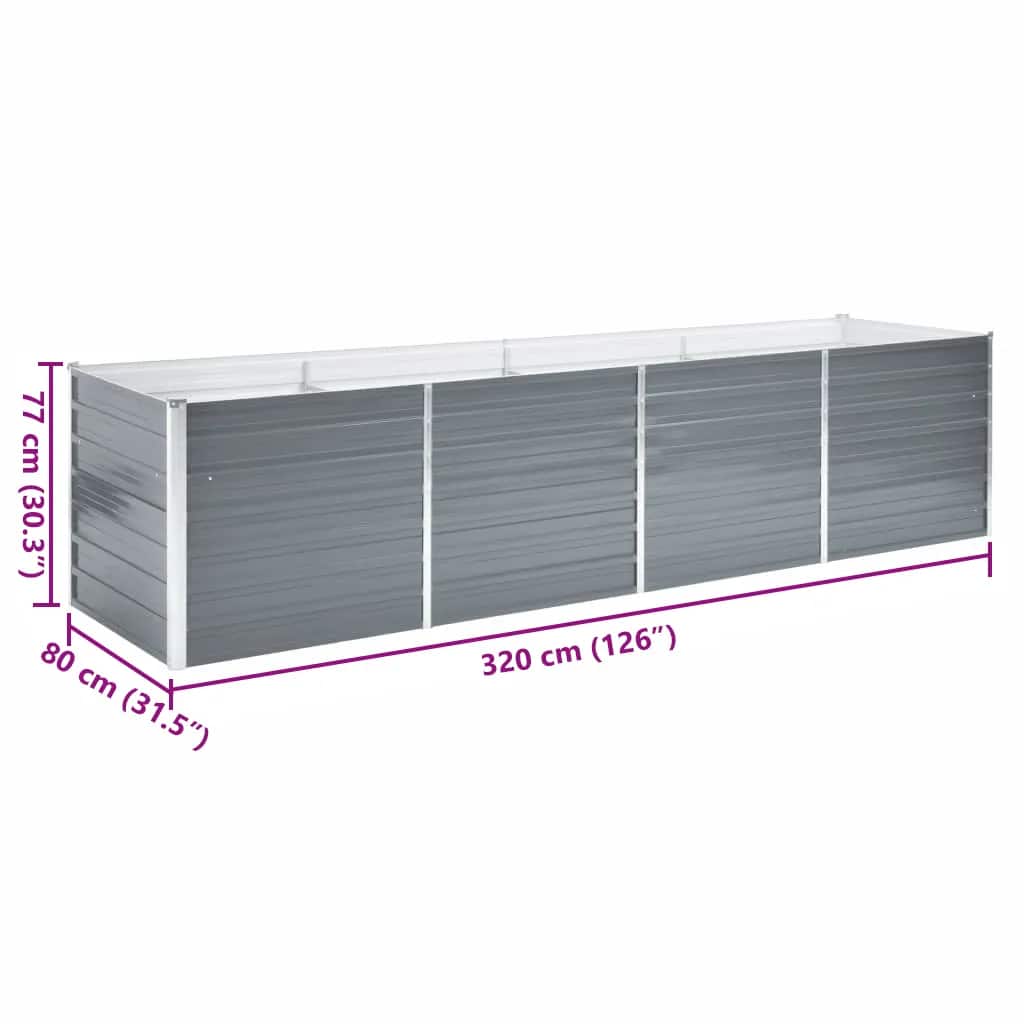 Garden Raised Bed Galvanised Steel 320x80x77 cm Grey