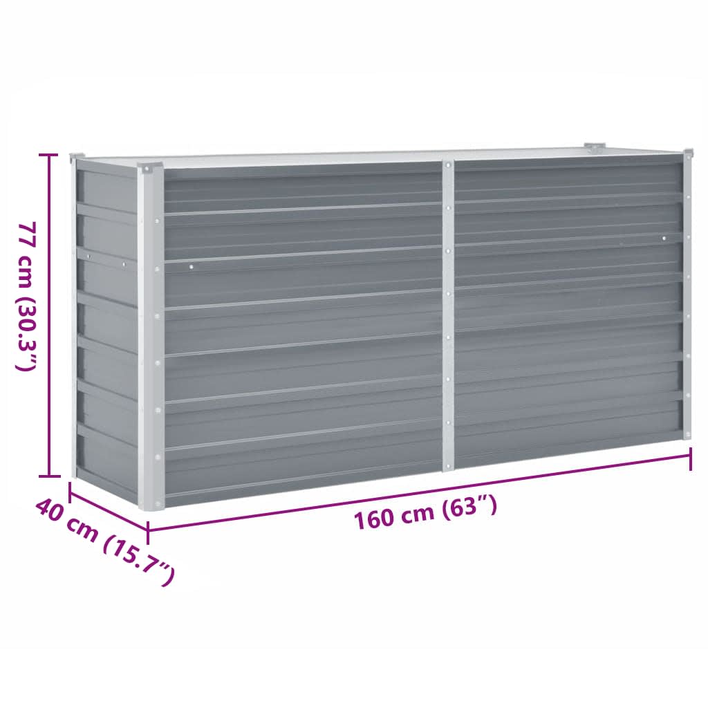 Garden Raised Bed Galvanised Steel 160x40x77 cm Grey