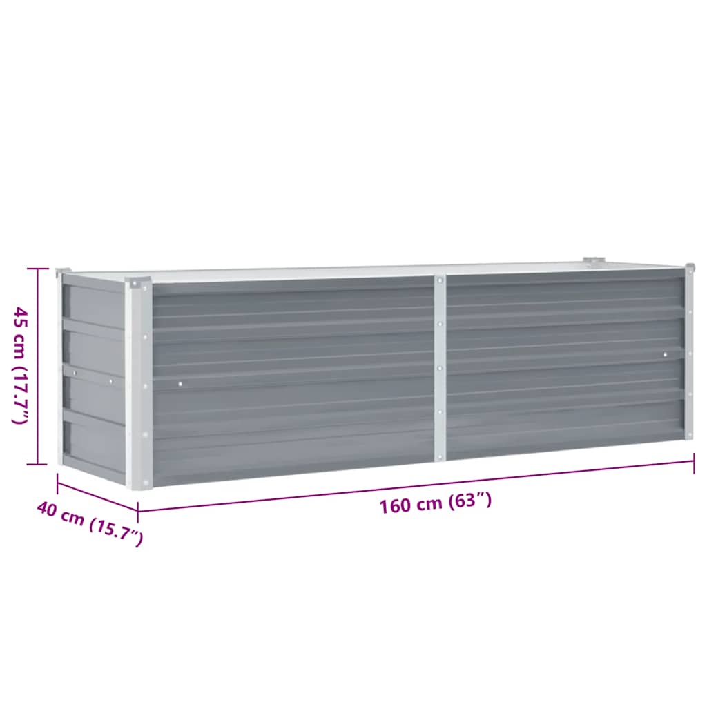 Garden Raised Bed Galvanised Steel 160x40x45 cm Grey