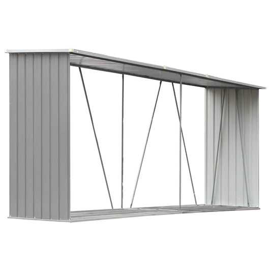 Garden Log Storage Shed Galvanised Steel 330x84x152 cm Grey