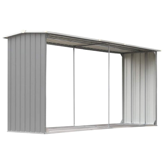 Garden Log Storage Shed Galvanised Steel 330x92x153 cm Grey