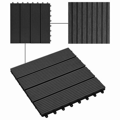 Decking Tile 11 pcs Black 30 x 30 cm WPC