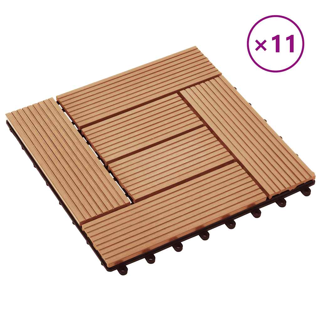 11 pcs Decking Tiles WPC 30x30 cm 1 sqm Teak Colour