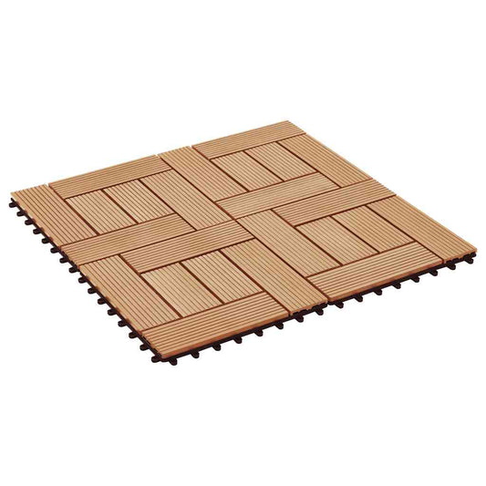 11 pcs Decking Tiles WPC 30x30 cm 1 sqm Teak Colour