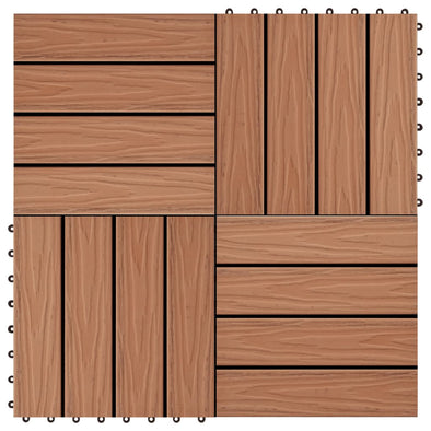 11 pcs Decking Tiles Deep Embossed WPC 30x30 cm 1 sqm Light Brown