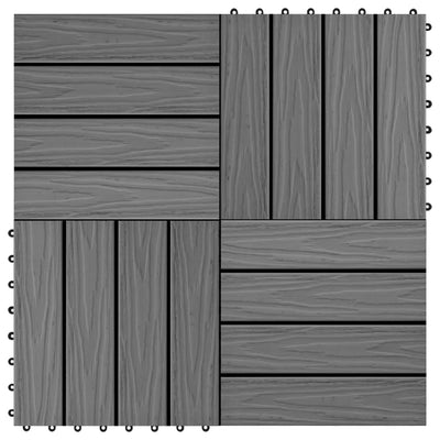 11 pcs Decking Tiles Deep Embossed WPC 30x30 cm 1 sqm Grey